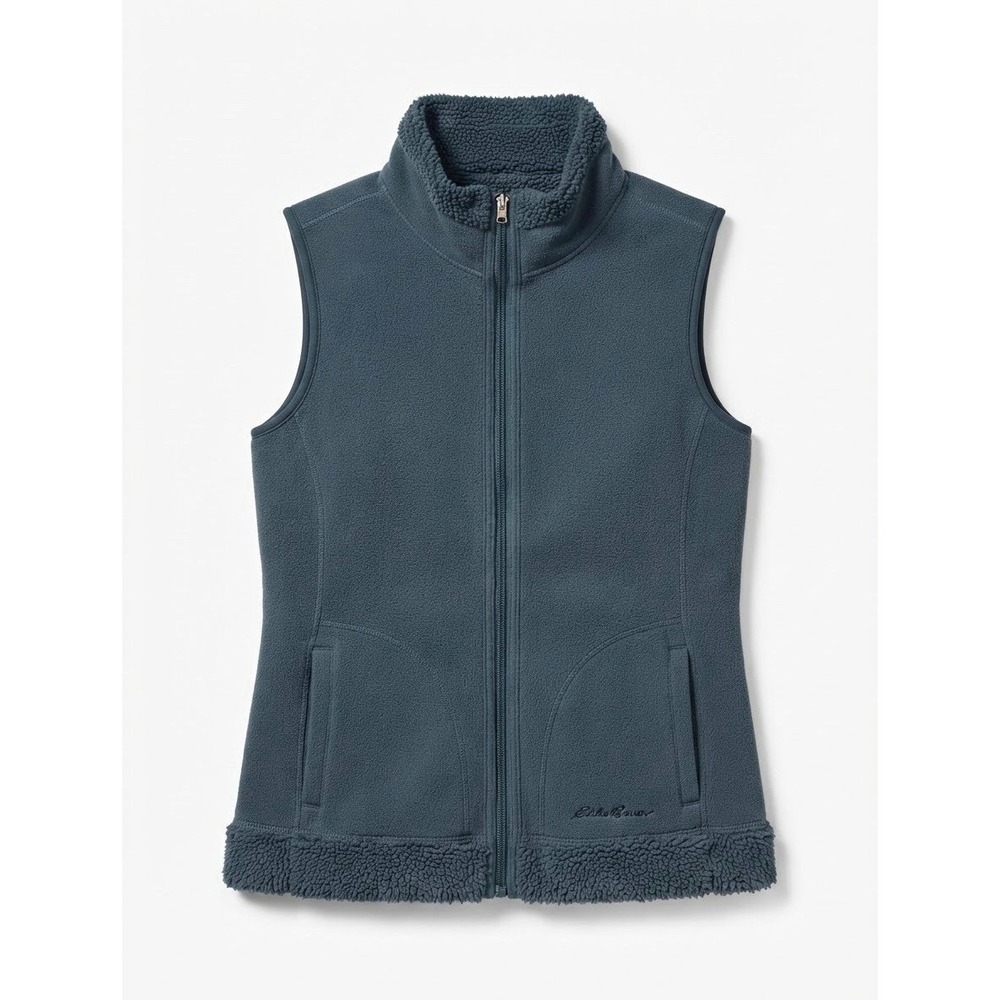 Eddie Bauer Women's Gray Full Zip Vest With Pockets Embroidered Logo Short